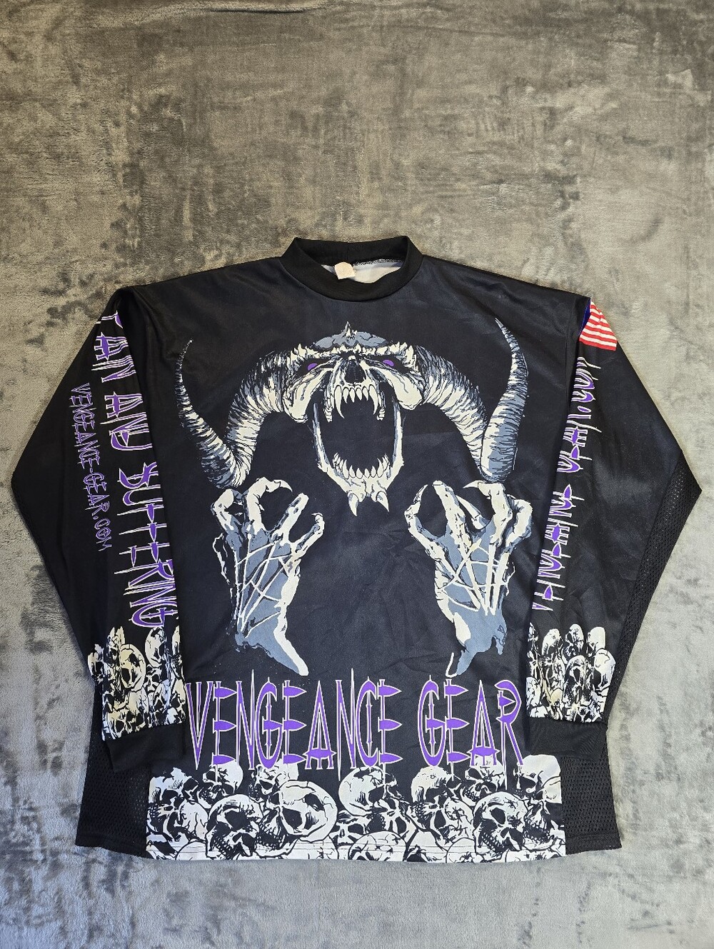 Vtg Vengeance Gear Painball Jersey Long Sleeve Shirt Size Large Pain Suffering